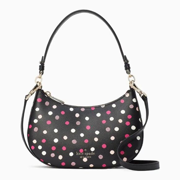 Kate Spade Staci Black Crossbody Bag Purse with Pink and White Polka Dots - Picture 1 of 10